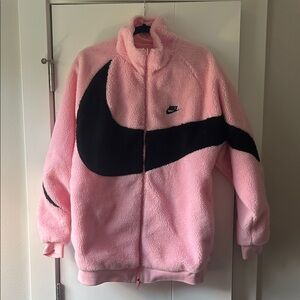 NWOT ASIA EXCLUSIVE Nike Pink Sherpa Jacket with Large Black Swoosh